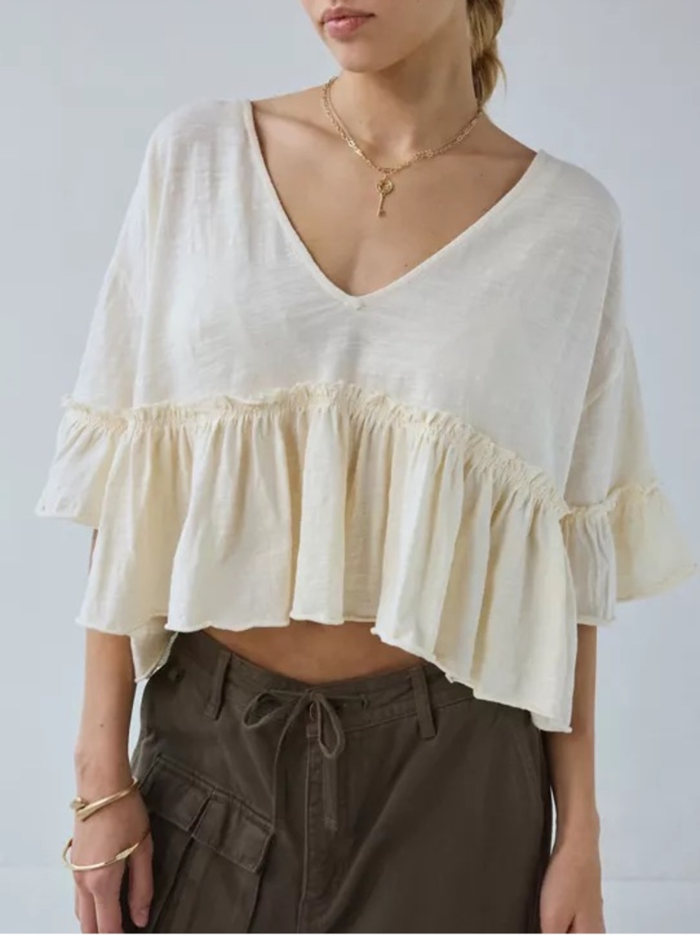 NWOT UO Brooke Ruffle Peplum Babydoll Blouse
